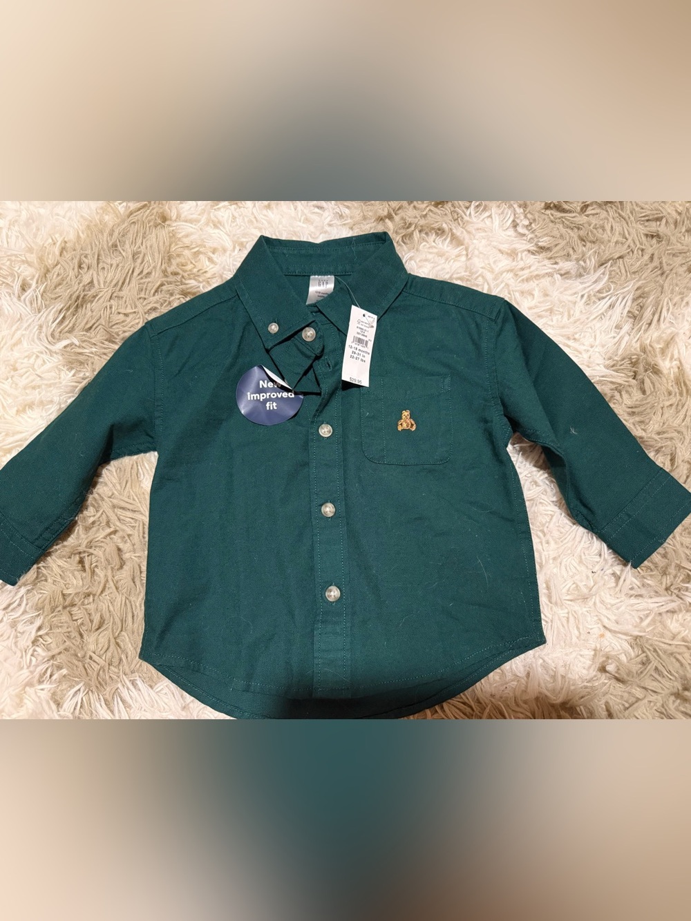 GAP Dark Green Boys' Button-Down Shirt with Bear Patch